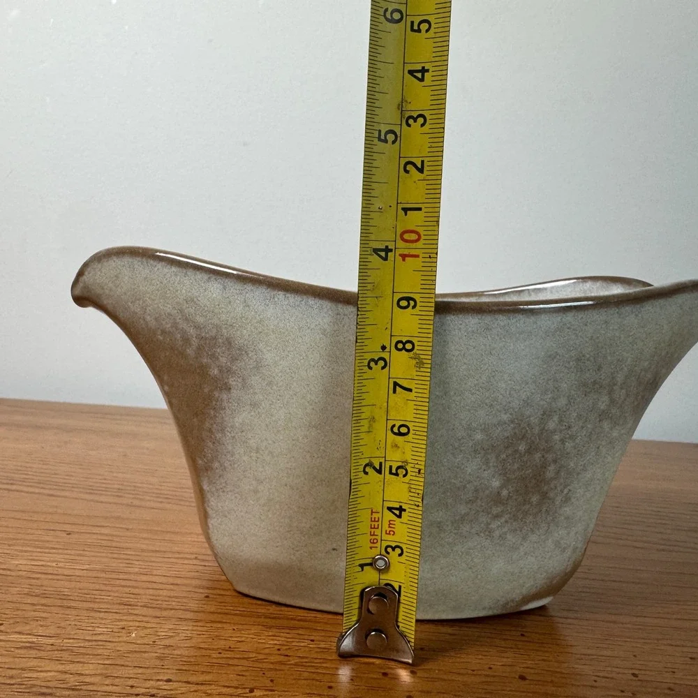 Frankoma Pottery Gravy Boat 6S Light Beige‎ Brown Drip Glaze Mid Century